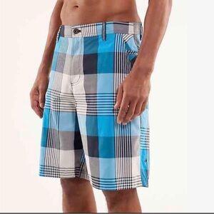 Lululemon Kahuna Blue and Black Plaid 10” Shorts